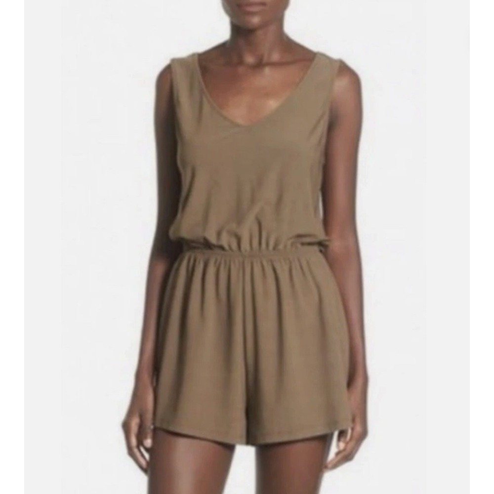 Leith Sleeveless Romper Acorn Brown Women's Small 4-6 Casual One Piece